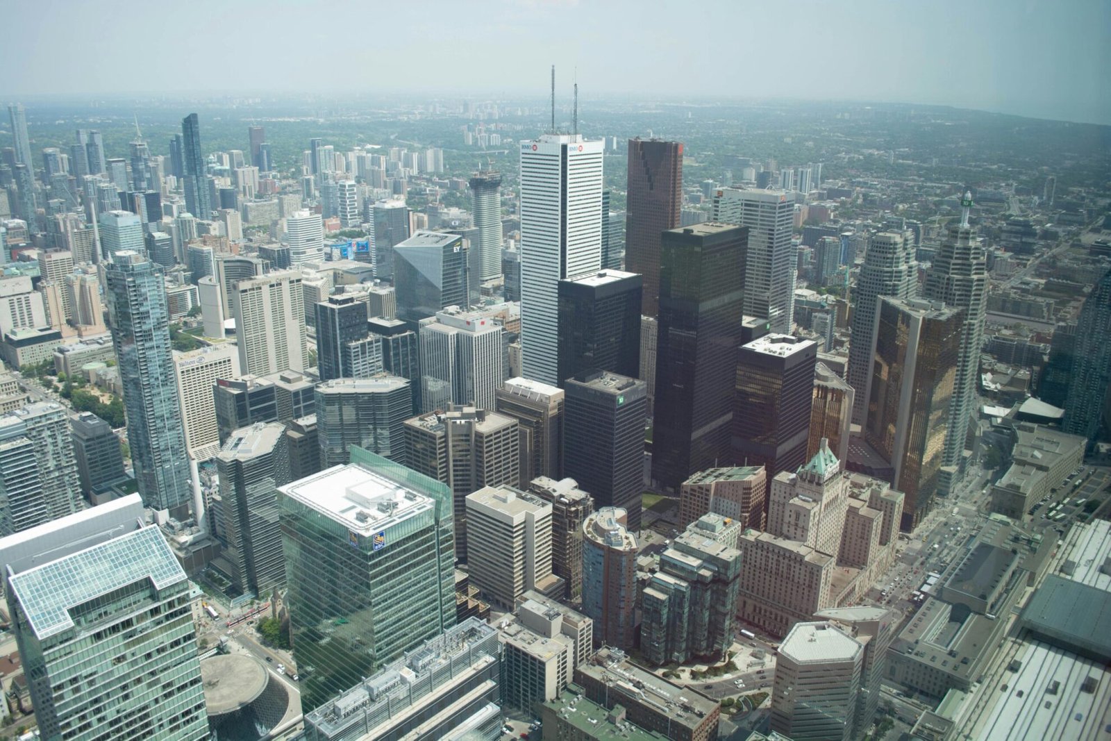 Aerial view of Downtown Toronto showing the city’s dense urban core