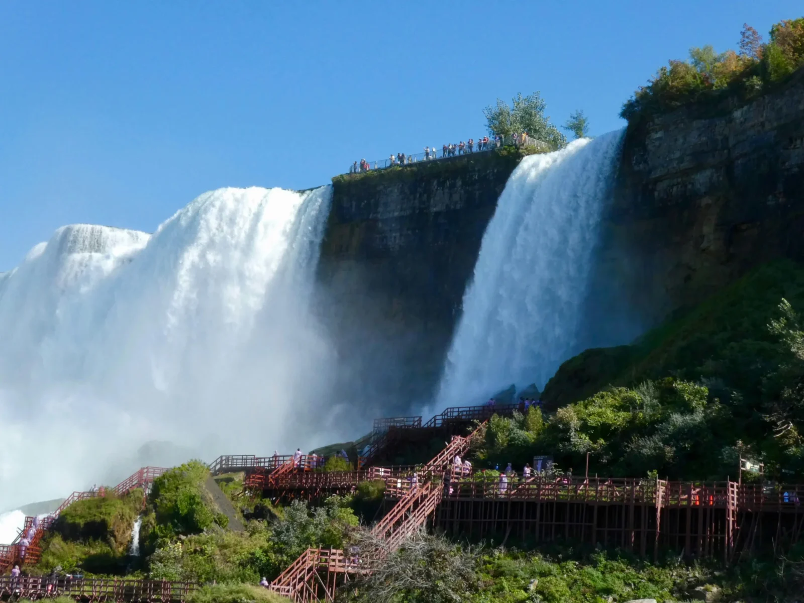 Close view of water flowing over Horseshoe Falls near Journey Behind the Falls