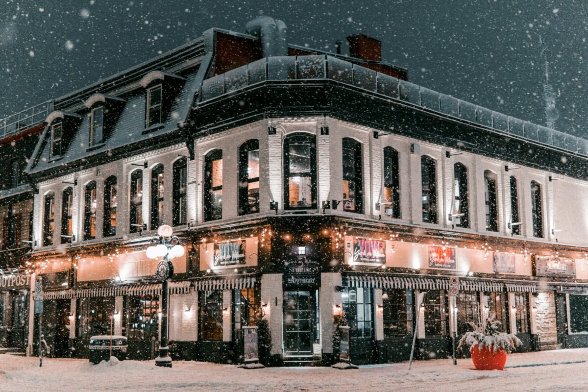 Historic building in ByWard Market Ottawa during snowfall