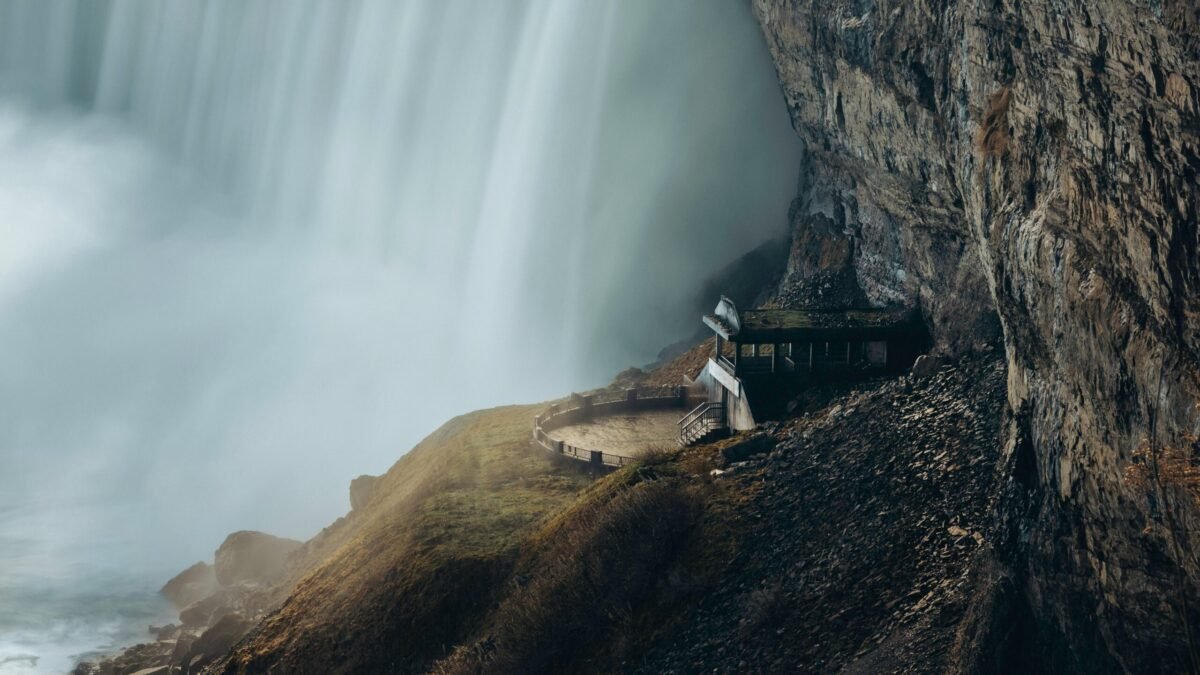 Viewing platform at Journey Behind the Falls near the base of Horseshoe Falls
