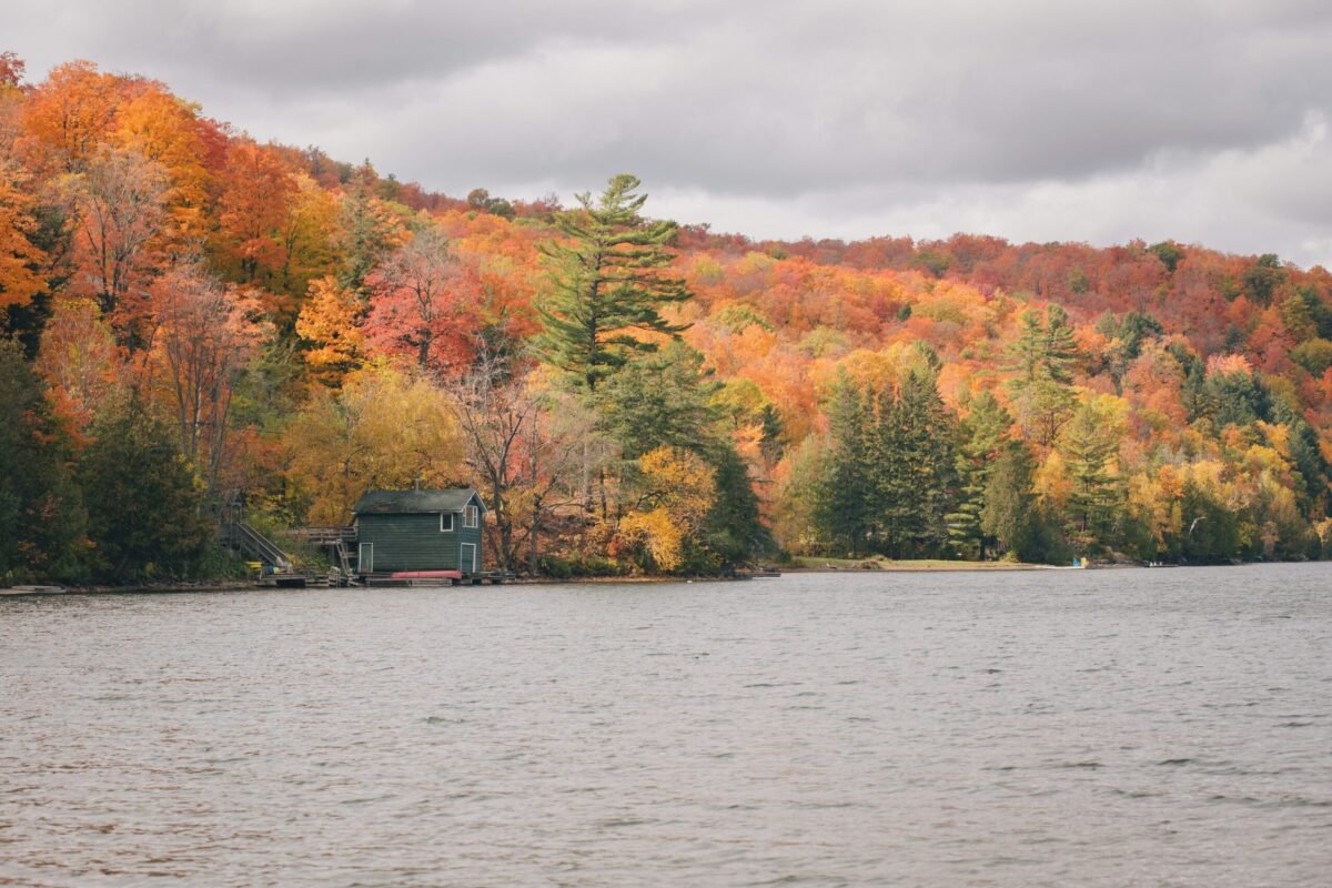 Autumn lake scene at Lac Philippe in Gatineau Park near Ottawa