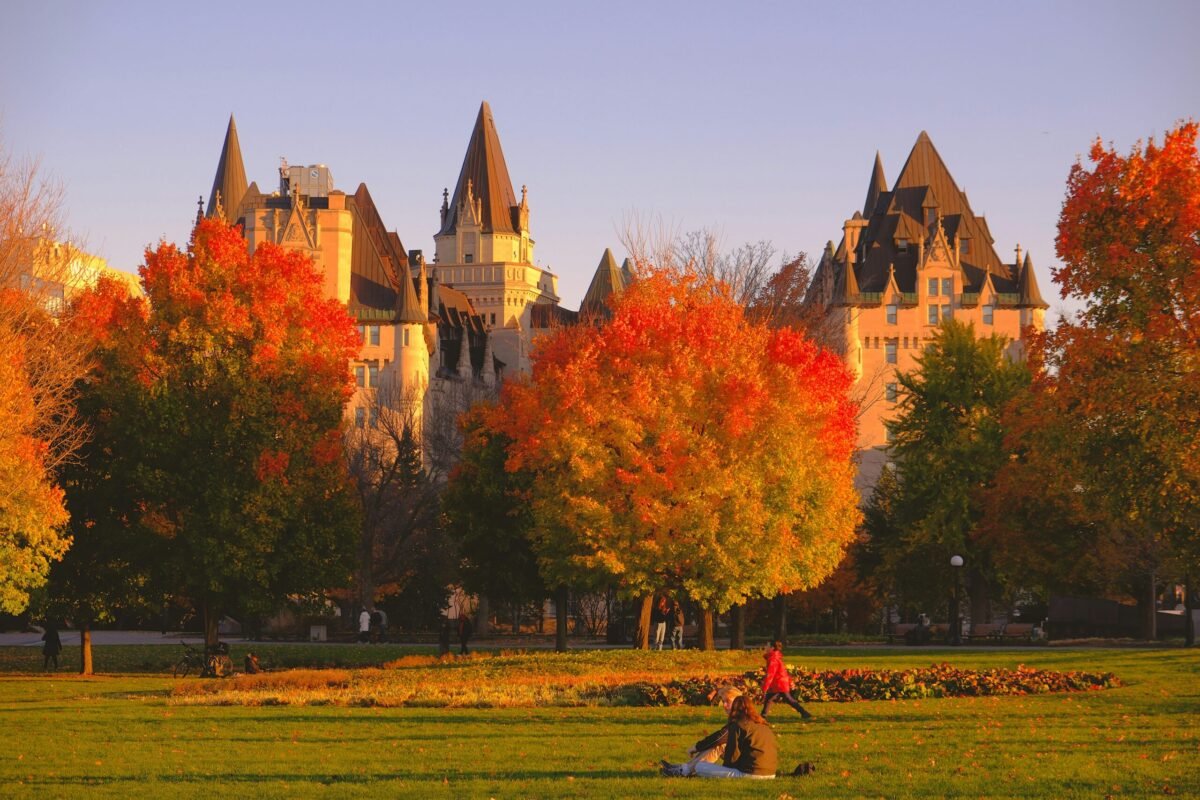 Château Laurier surrounded by autumn trees in Ottawa