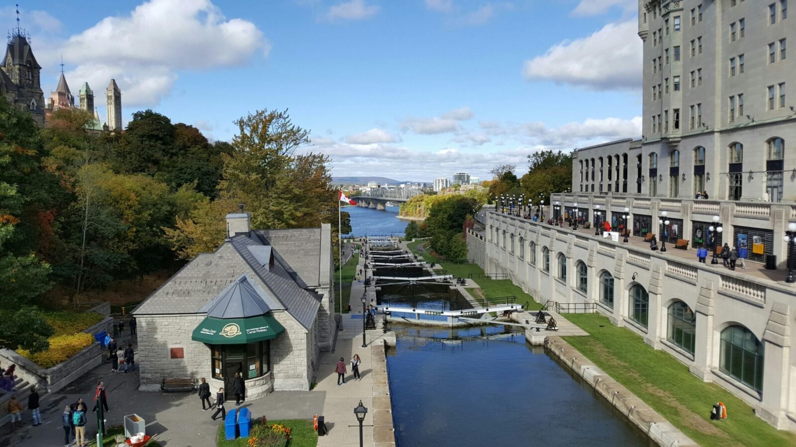 Walkable Rideau Canal locks connecting downtown Ottawa neighbourhoods