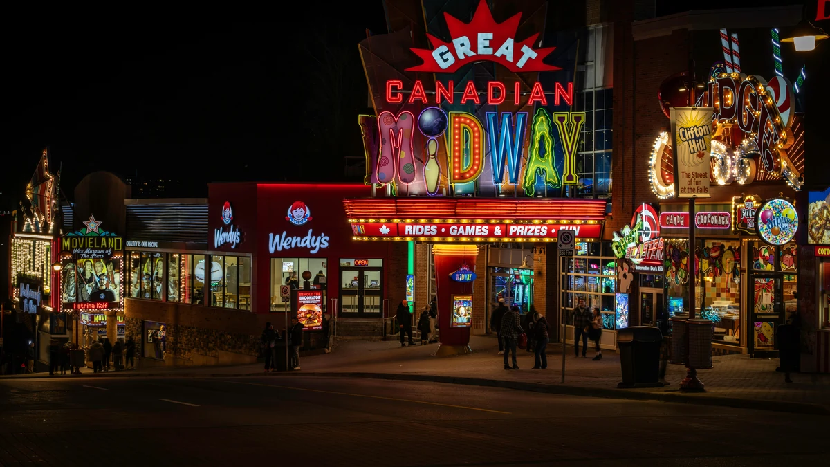 Clifton Hill Niagara Falls entertainment district at night Canada