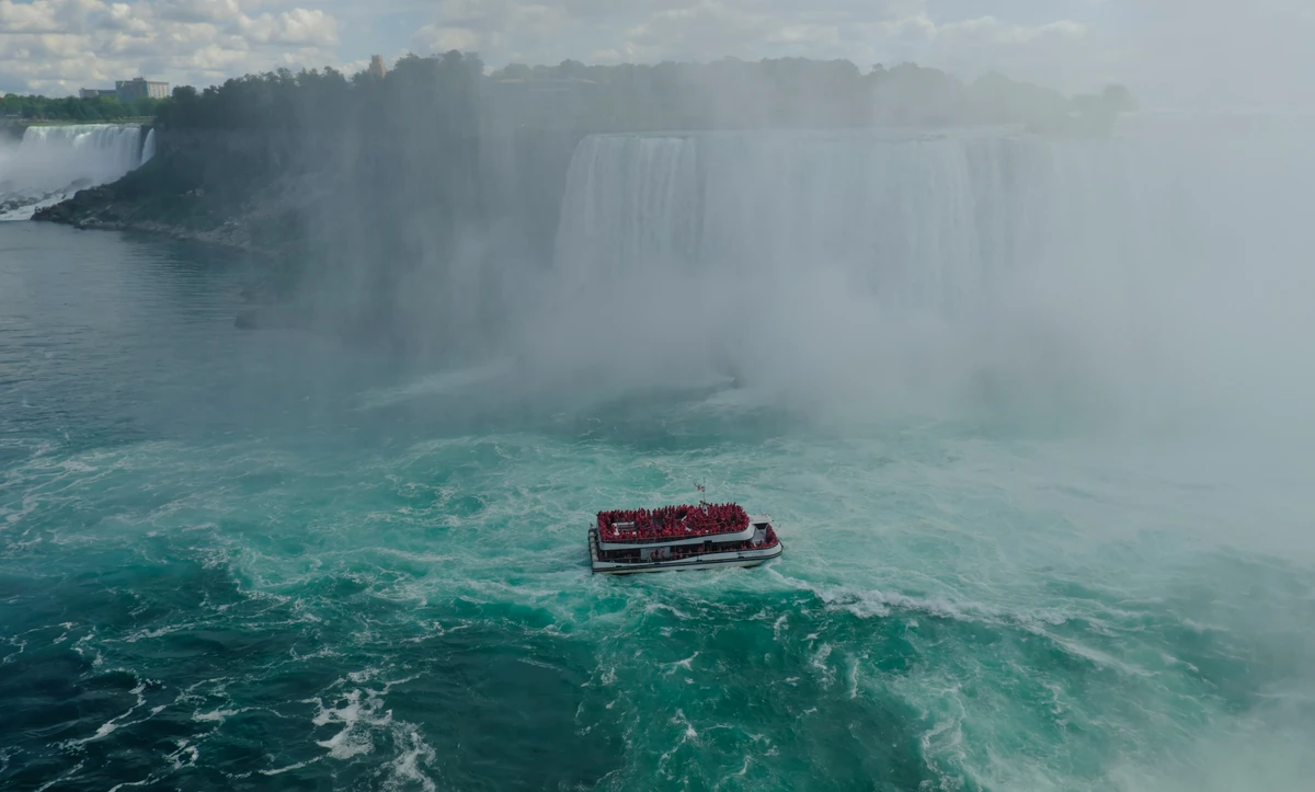 Boat tour approaching Horseshoe Falls Niagara Falls Canada