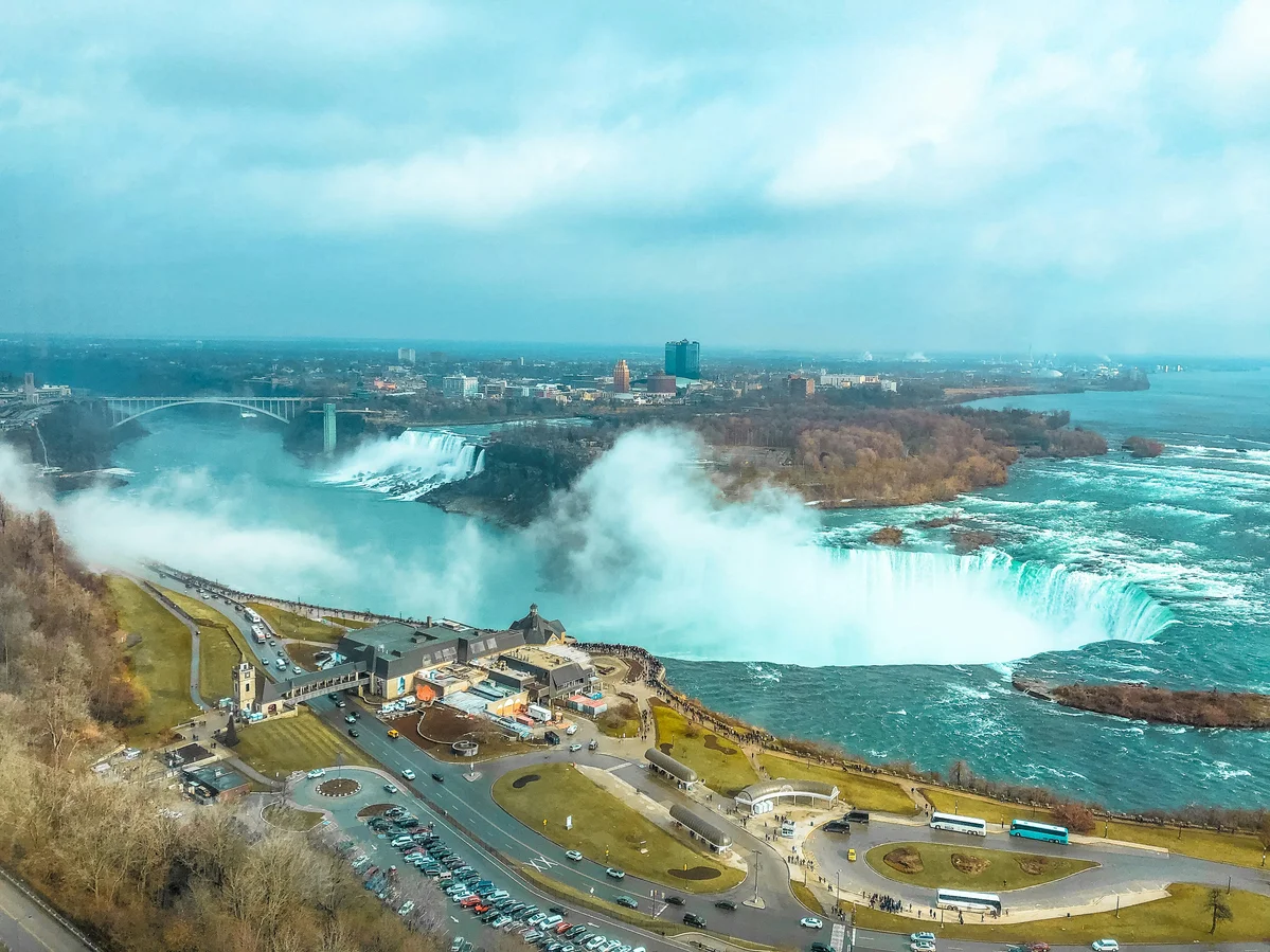 Panoramic view of Niagara Falls showing both the Canadian and American sides