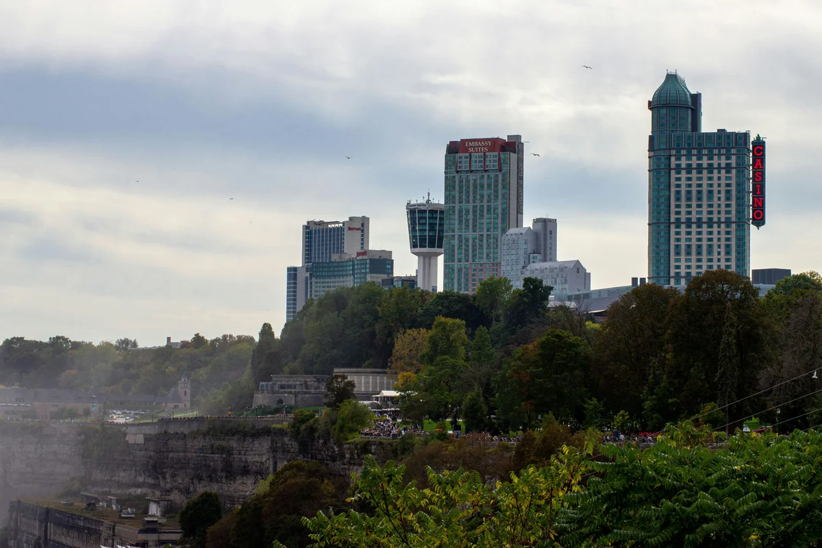 Niagara Falls hotel skyline near Fallsview district in Ontario Canada